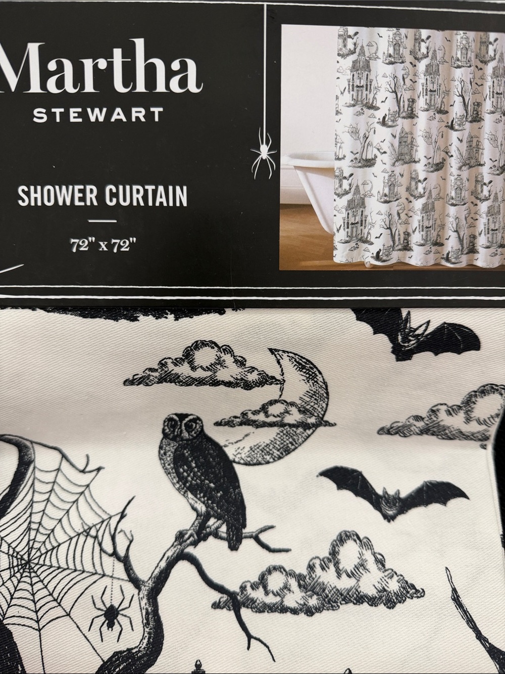 Martha Stewart Black and White Halloween Shower Curtain - Spooky Woodland Print